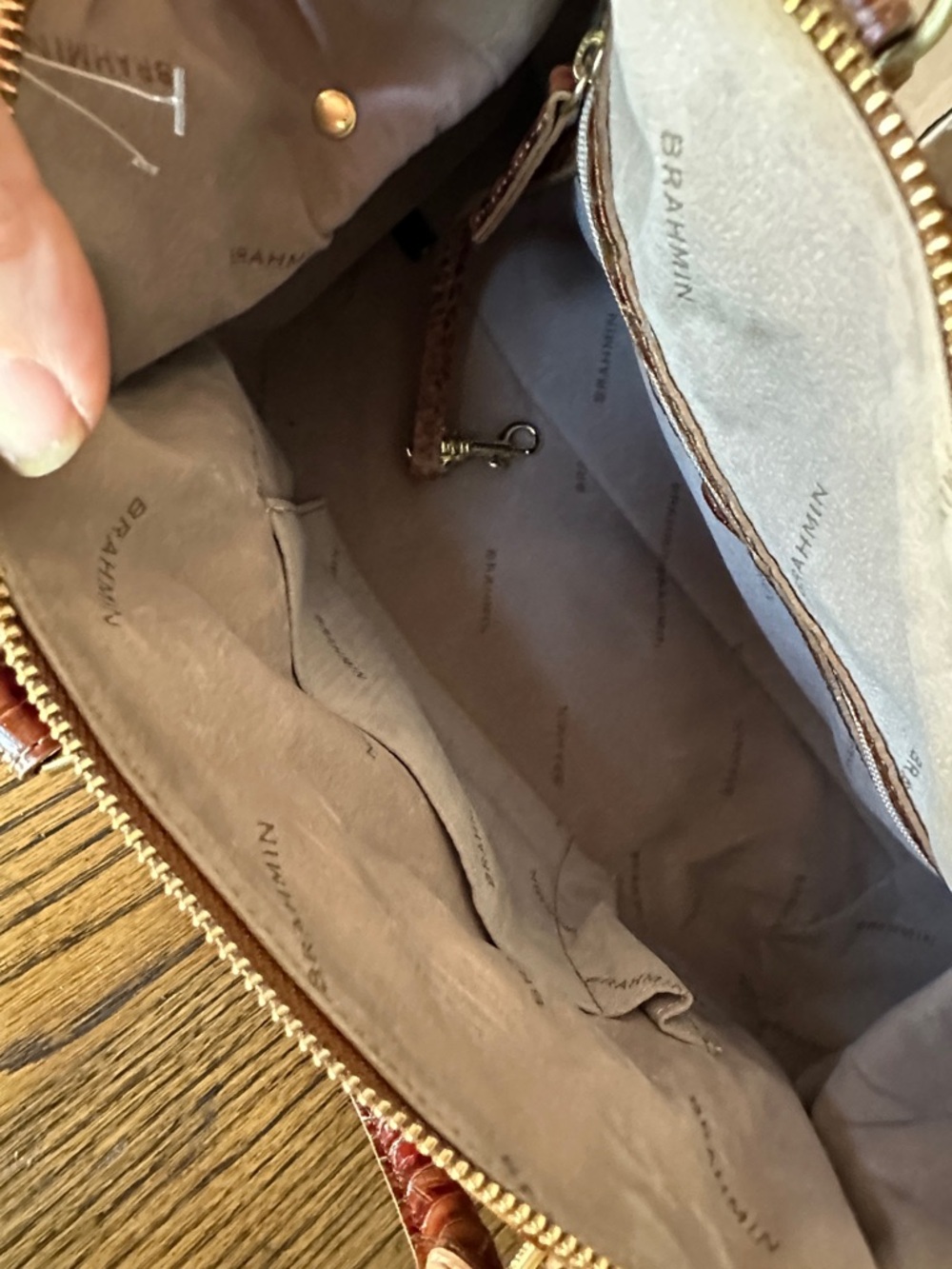 Brahmin Melbourne Faye Toasted Almond  Croc-Embossed Leather Satchel - Picture 12 of 12